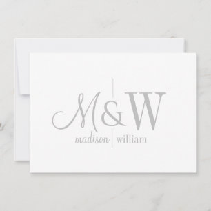 Couple Monogram Minimalist Gray Script & Serif Note Card