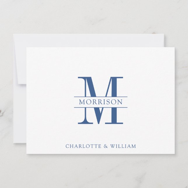 Couple Monogram Minimalist Navy White Note Card (Front)