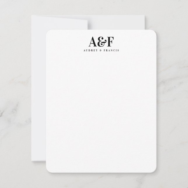 Couple Monogram Minimalist Simple Chic Black White Note Card (Front)