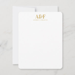 Couple Monogram Minimalist Simple Chic Gold White Note Card