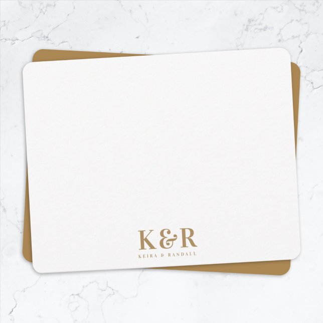 Couple Monogram Minimalist Simple Gold and White Note Card (Creator Uploaded)