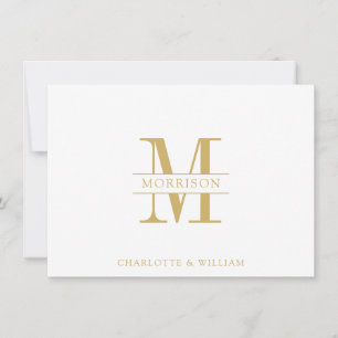 Couple Monogram Minimalist Simple Gold And White Note Card