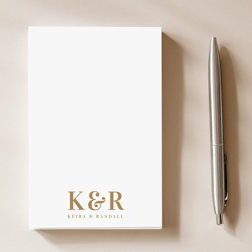 Couple Monogram Minimalist Simple Gold and White Post_it Notes