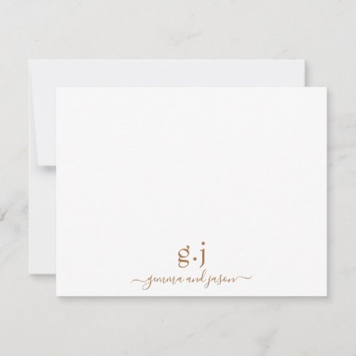 Couple Monogram Minimalist Simple Gold White  Note Card