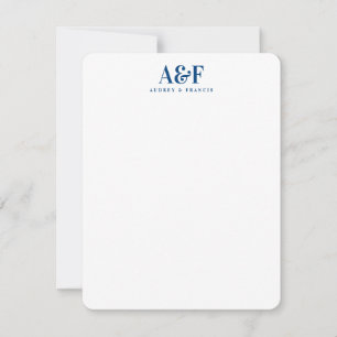 Couple Monogram Minimalist Simple Navy Blue White Note Card