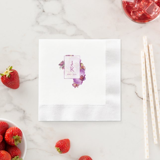 Couple Monogram Orchid Wedding Paper Napkin (Insitu)