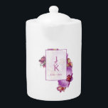 Couple Monogram Porcelain Teapot<br><div class="desc">Create a special porcelain teapot featuring your monograms. Design features orchids in bloom and has space for two monograms along with the date of your wedding. Simply change the monograms to your desired initials. Use the template to personalize. Also makes a great gift.</div>