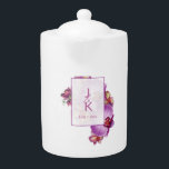 Couple Monogram Porcelain Teapot<br><div class="desc">Create a special porcelain teapot featuring your monograms. Design features orchids in bloom and has space for two monograms along with the date of your wedding. Simply change the monograms to your desired initials. Use the template to personalize. Also makes a great gift.</div>