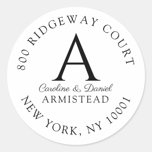 Couple Monogram Return Address Classic Round Sticker (Front)