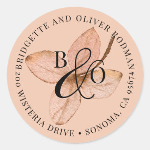 Couple Monogram Rustic Watercolor Leaf Classic Round Sticker