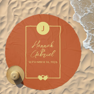 Couple Monogram Terracotta Gold Beach Towel
