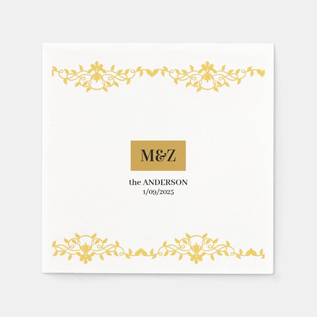 Couple Monogram wedding date decorative boarder Napkins (Front)