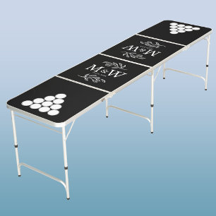 Couple Monogram Wedding Date Elegant Beer Pong Table