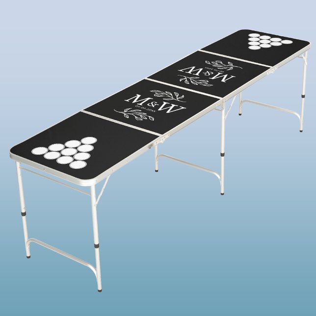 Couple Monogram Wedding Date Elegant  Beer Pong Table (Modern wedding couple monogram initials and wedding date personalized party beer pong table)