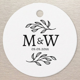 Couple Monogram Wedding Date Elegant Botanical Favor Tags
