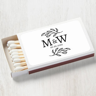 Couple Monogram Wedding Date Elegant Botanical Matchboxes