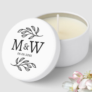 Couple Monogram Wedding Date Elegant Botanical Mini Candle Favors