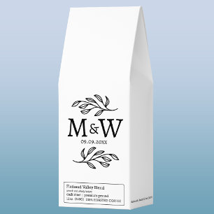 Couple Monogram Wedding Date Elegant Botanical Roasted Coffee