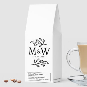Couple Monogram Wedding Date Elegant Botanical Roasted Coffee