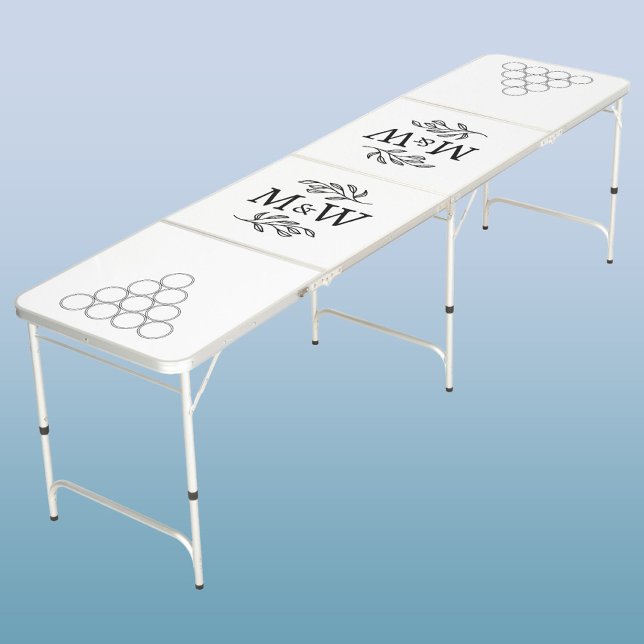 Couple Monogram Wedding Elegant Beer Pong Table (Wedding couple monogram initials botanical foliage leaf sprig beer pong table)
