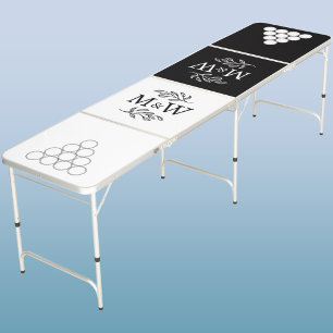Couple Monogram Wedding Elegant Monochromatic Beer Pong Table