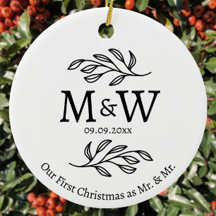 Couple Monogram Wedding First Christmas Mr and Mr Ceramic Ornament