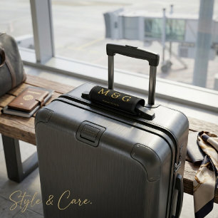 Couple Monogram with Date Design Black Luggage Handle Wrap