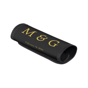 Couple Monogram with Date Design Black Luggage Handle Wrap