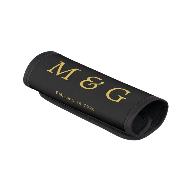 Couple Monogram with Date Design Black Luggage Handle Wrap (Angled)