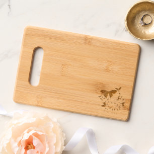 Couple Monograms Butterflies Wreath Wedding Gift Engraved Cutting Board