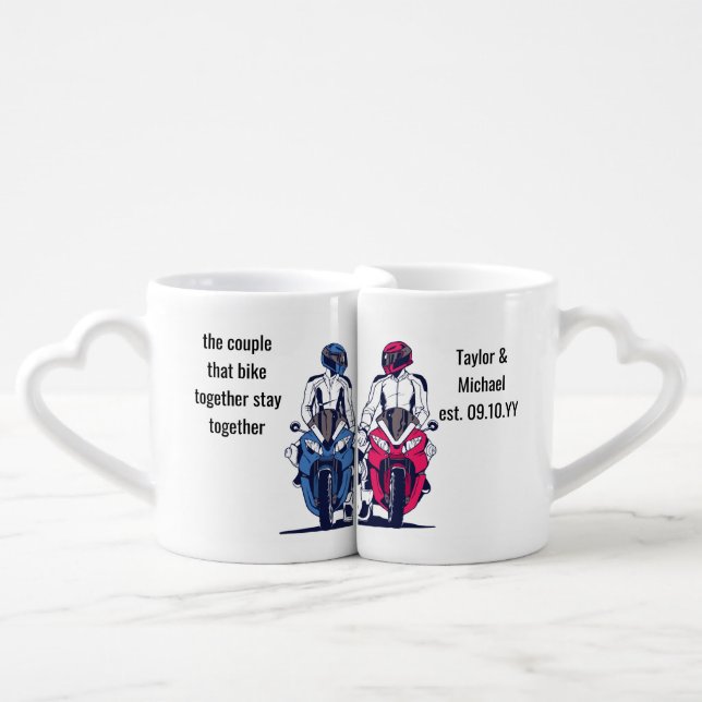 Couple Motorbike Biker Mugs - Ride Together Stay  (Front Nesting)