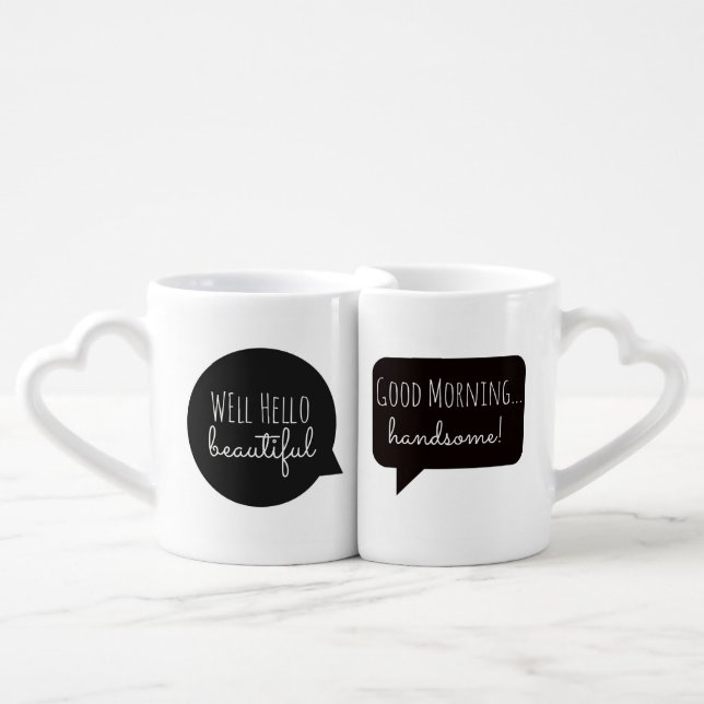 Couple Mugs: Hello Handsome / Morning Beautiful Coffee Mug Set (Front Nesting)