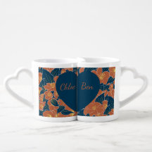Couple Mugs with Heart Handles - Floral Design