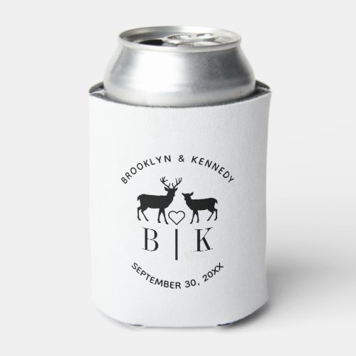 Couple Name Deer Monogram Rustic Country Wedding Can Cooler