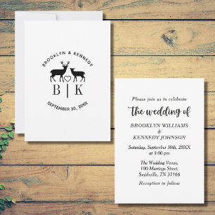 Couple Name Deer Monogram Rustic Country Wedding Invitation