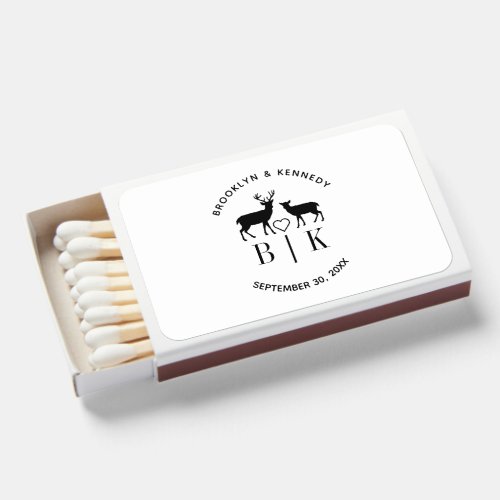 Couple Name Deer Monogram Rustic Country Wedding Matchboxes