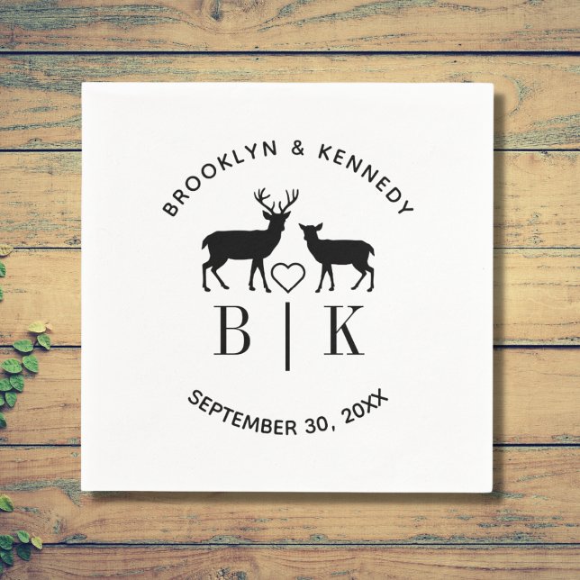 Couple Name Deer Monogram Rustic Country Wedding Napkins (Creator Uploaded)