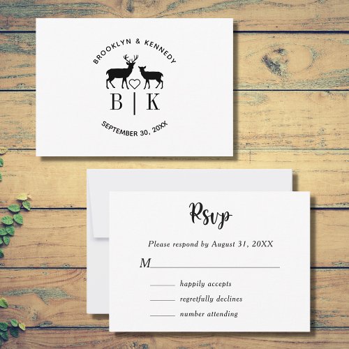 Couple Name Deer Monogram Rustic Country Wedding RSVP Card