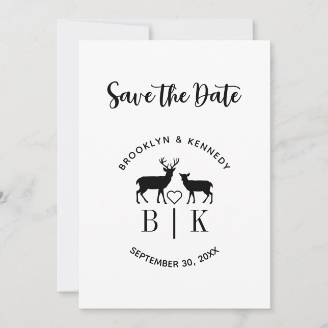 Couple Name Deer Monogram Rustic Country Wedding Save The Date (Front)