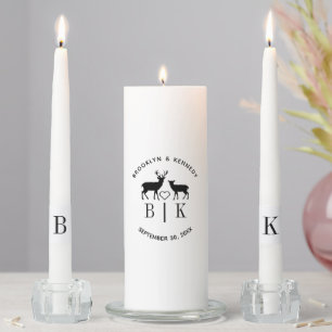 Couple Name Deer Monogram Rustic Country Wedding Unity Candle Set