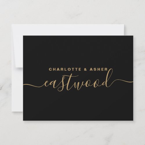 Couple Name Gold Monogram On Black Note Card