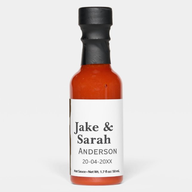 Couple name gray golden frame border wedding date  hot sauces (Front)