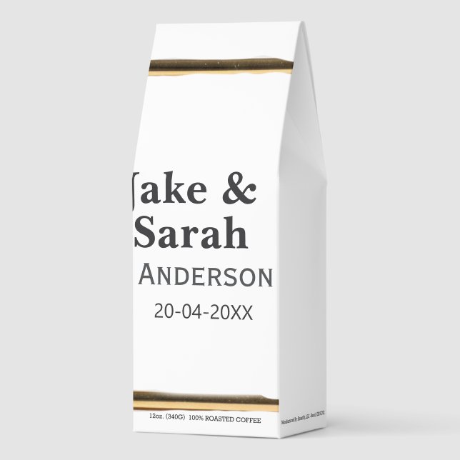 Couple name gray golden frame border wedding date  roasted coffee (Front)
