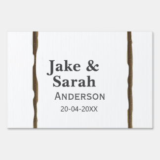 Couple name gray golden frame border wedding date sign