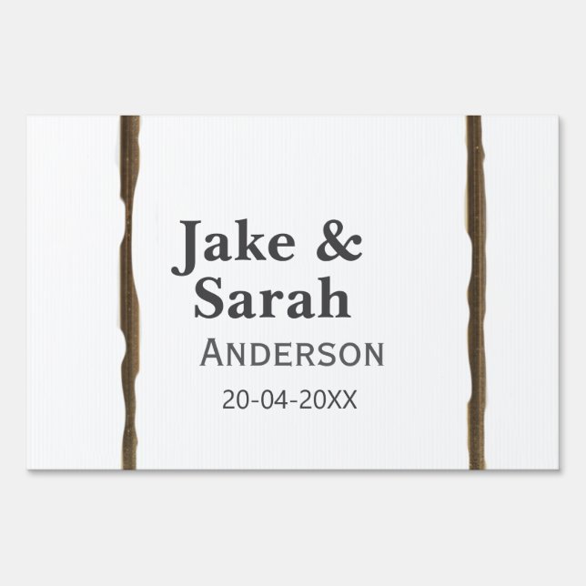 Couple name gray golden frame border wedding date  sign (Front)