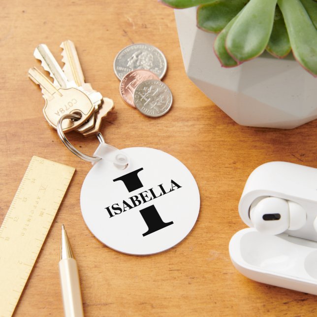 Couple Name Inside Initial Monogram Design Keychain (Desk)