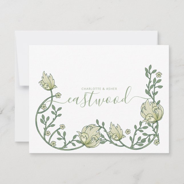 Couple Name Monogram Wildflower Green Floral Note Card (Front)