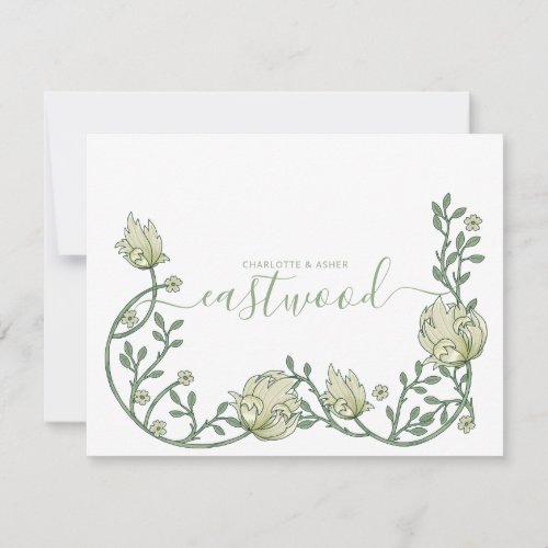 Couple Name Monogram Wildflower Green Floral Note Card
