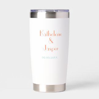 COUPLE NAME PEACH GREEN DATE WEDDING ROMANTIC ELEG INSULATED TUMBLER