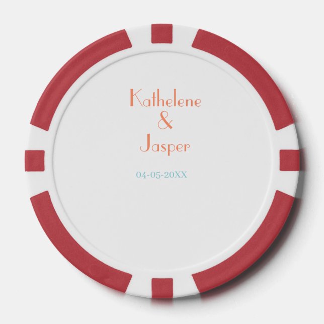 COUPLE NAME PEACH GREEN DATE WEDDING ROMANTIC ELEG POKER CHIPS (Front)